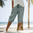 thumbnail image 2 of KALE Womens Bermuda Shorts Women's Elastic Waist Striped Casual Short Pants Loose Cotton And Linen Womens Short Green, 2 of 9