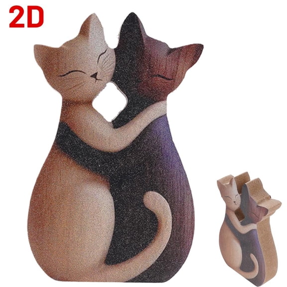 Cat Ornaments, Wooden Cat Figurine for Home Decor, Flat Wooden Cats Figurine, 2D Minimalist CatDesk Decor, Unique Gift for Cats Lovers, Suitable for Decorating Homes and Offices