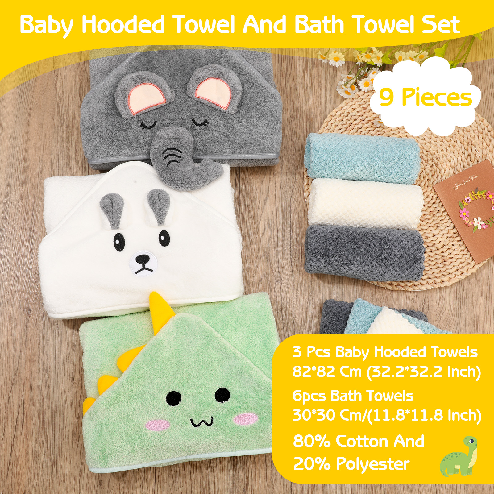 Kaboer Baby Hooded Towels & Washcloth Set, 9 Pieces photo 7