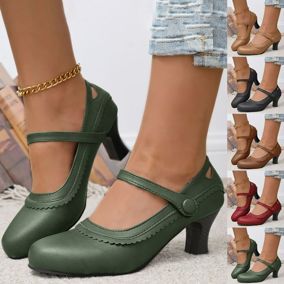 HaiMao Women's Mary Jane High Heels Shoes Clearance Ladies Pointed Closed Toe Ankle Strap Dress Pumps Red 9.5(43)