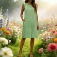 thumbnail image 2 of Vestido de Verano de Mujer con Bolsillos sin Mangas Cambio de Lino de Rodilla Vestido de Verano Casual Bolsillos Laterales de Tela Transpirable Colores Versátiles, 2 of 9