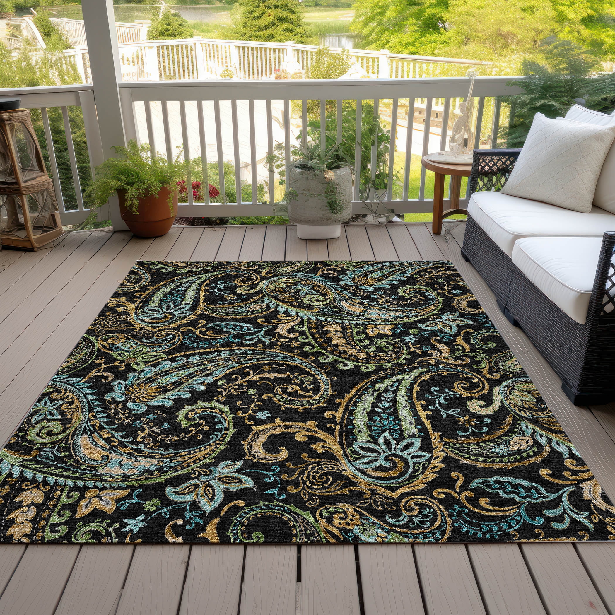 Addison Rugs Chantille Indoor/Outdoor Transitional Paisley Black Washable Rectangle Rug, 3' x 5'