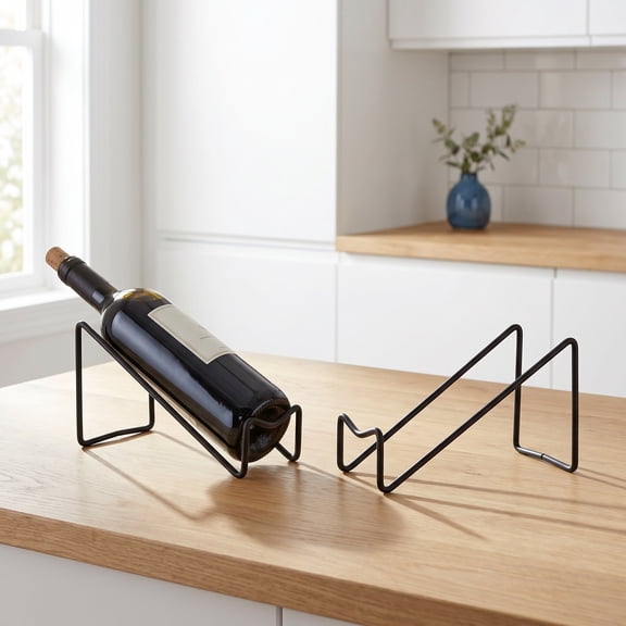 COMPUKAS Set of 2 Modern Metal Wine Bottle Holders for Countertop Storage and Display, Stylish Wine Rack Stands