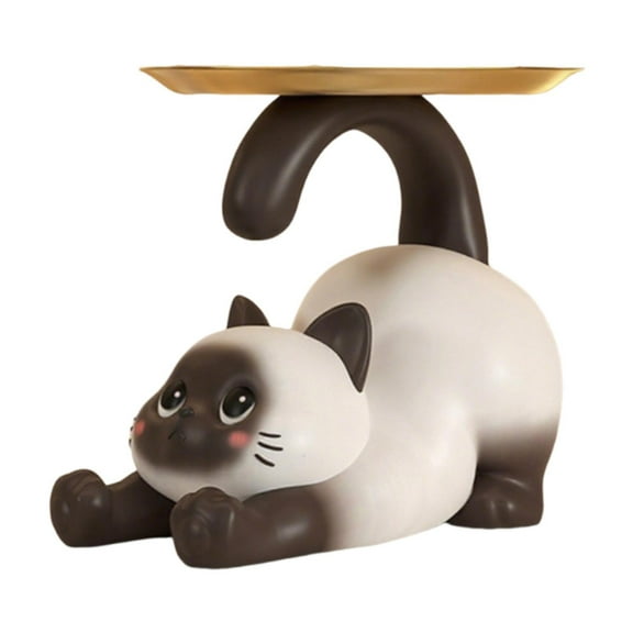 Cat Figurine Sculpture Tray Resin Material Decorative Organizer for Keys and Jewelry Entryway Table Use