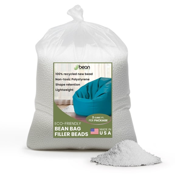 Bean Bag Refill Beads with Poly Fill Beans Polystyrene Filler Beads for Pillow, Bean Bag - Made in USA - 2 Cubic ft