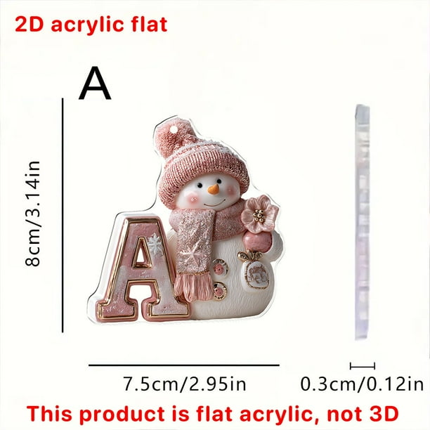 Uuiauoio 26 English Letter Christmas Ornament Set 2D Acrylic Tree Decor Car Rearview Mirror Hanging Alphabet Pendant Party Supplies,Pink Letter Snowman,Family Ornament