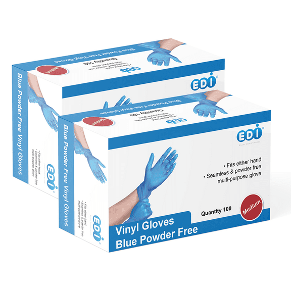 EDI Disposable Blue Vinyl Gloves, Medium, 200 Count - Latex-Free, Powder-Free, Multipurpose