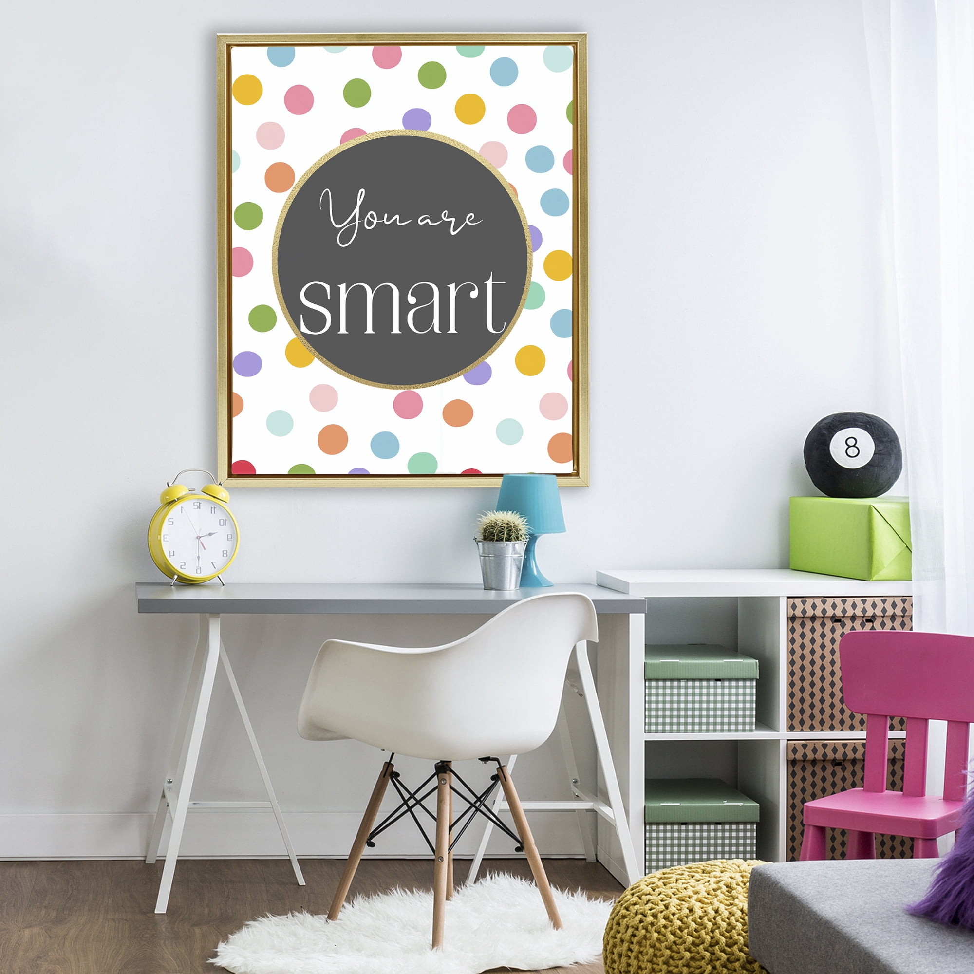 Stupell Industries You Are Smart Polka Dots Gold Framed Floater Canvas Wall Art, design by Christine Simpson Art