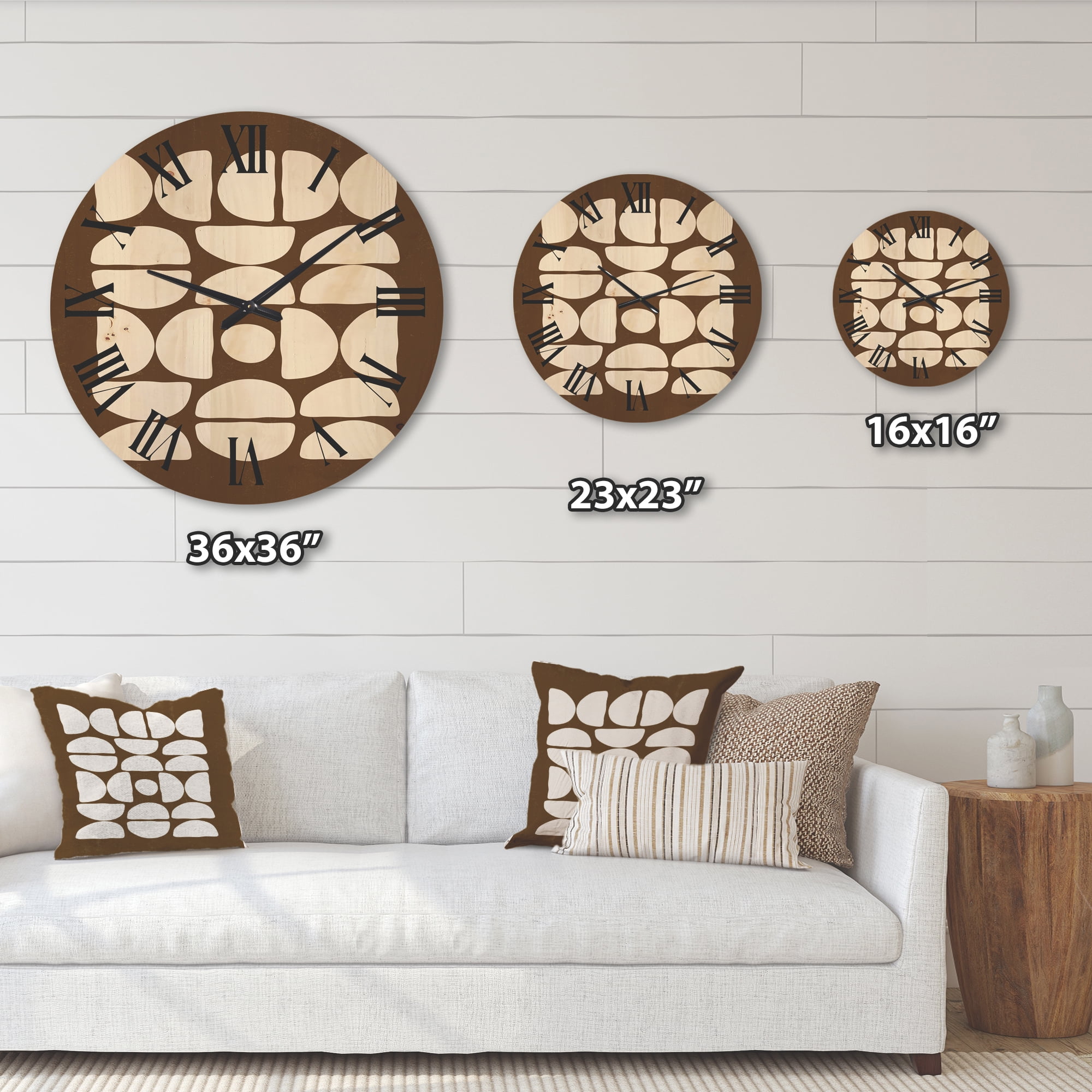 Designart 'Abstract Minimal Half Moons Composition' Modern Wood Wall Clock