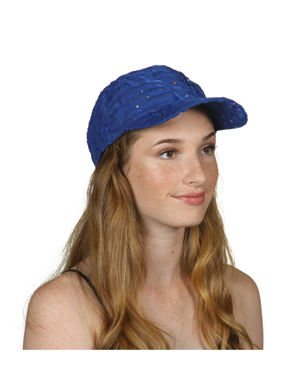 Womens Sequin Trim Baseball Cap - Royal 