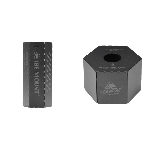 Funda protectora metálica para bidón de gas de camping (Funda larga negra para bidón de gas)