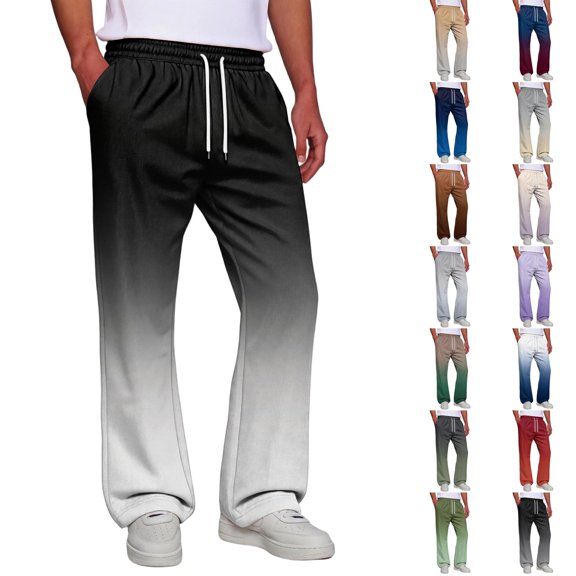Men Athletic Gradient Jogger Sweatpants Wide Leg Loose Fit Drawstring Elastic Waist Casual Walking Workout Pants With Side Pockets 3XL