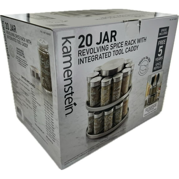 Kamenstein 20 Jar Revolving Spice Rack with Integrated Tool Caddy