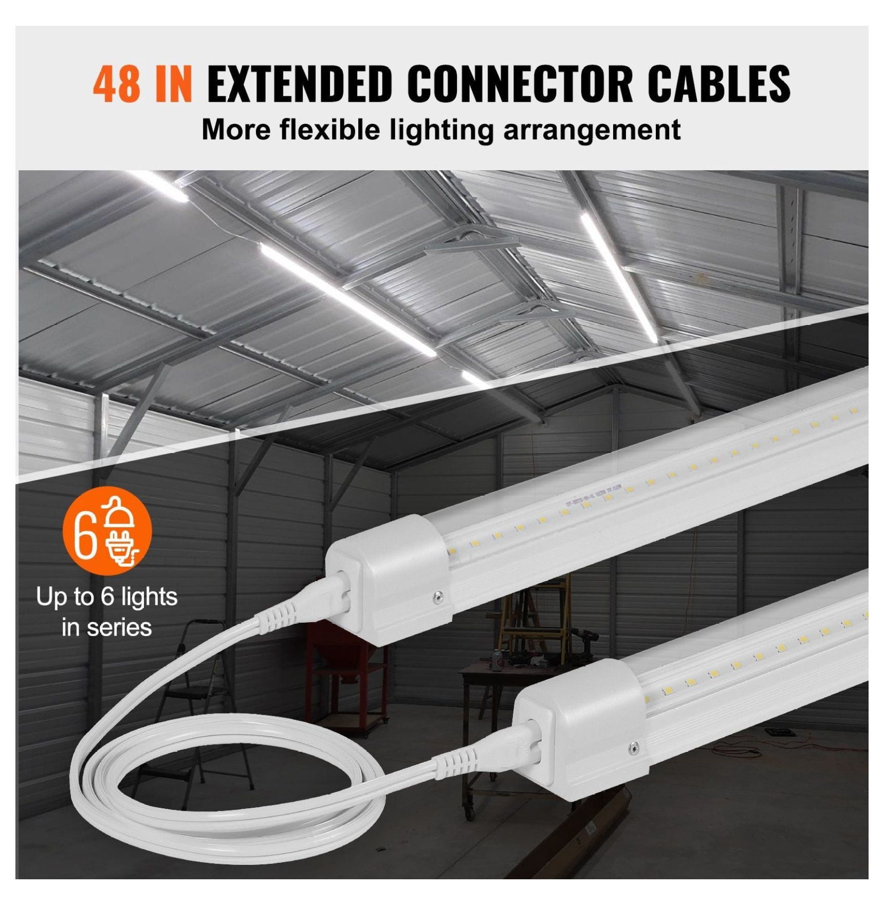 LED Shop Lights 4FT, 10 Pack Linkable Garage Lights 40W, 6500LM, with 59in Power Cord & 48in Connector, for Warehouse, Workshop, Office, Home