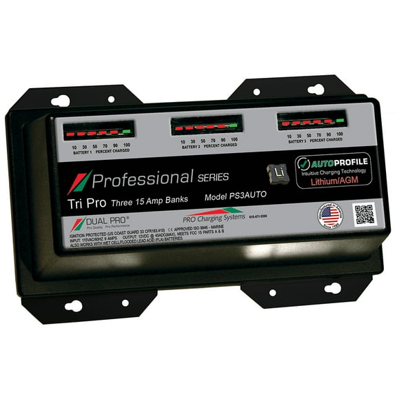 Dual Pro PS3AUTO Battery Charger, Auto Profile 3 Bank 45 Amps