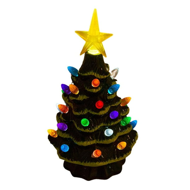 Árbol de Navidad de cerámica 18,8 Cm Pequeño árbol de Navidad Mini árboles colocados Escritorio Decoración para hogar Iluminación Decoración navideña, perfecl Árbol de Navidad de cerámica