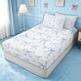 thumbnail image 2 of meiyoeat Kawaii Cartoon Bow Zipper Twin Comforter Sets with Fitted Sheet and 2 Pillowcases for Kids Boys Girls, Blue Cute Bow-tie Zipper Bedding Set, Reversible, 4pcs, 2 of 6