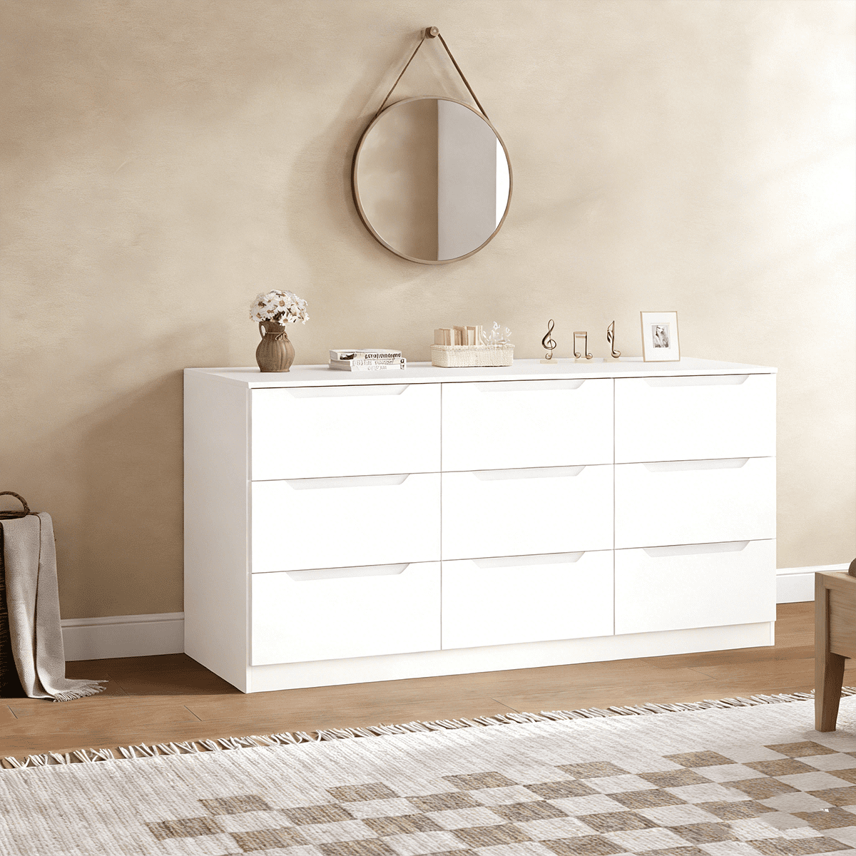 Meteorleg 9 Drawer Dresser,62” Wide Chest of 9 Drawer Dresser, Modern Storage Cabinets with Large Wood Drawers for Bedroom, Living Room, Entryway, Hallway,White