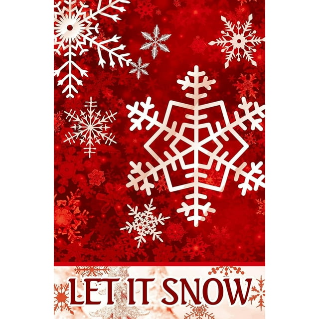 Décoration Flocons de Neige Rouges d'Hiver Drapeau de Maison Vertical de Noël Bannière de Fête de Ferme Extérieure 28 Pouces x 40 Pouces