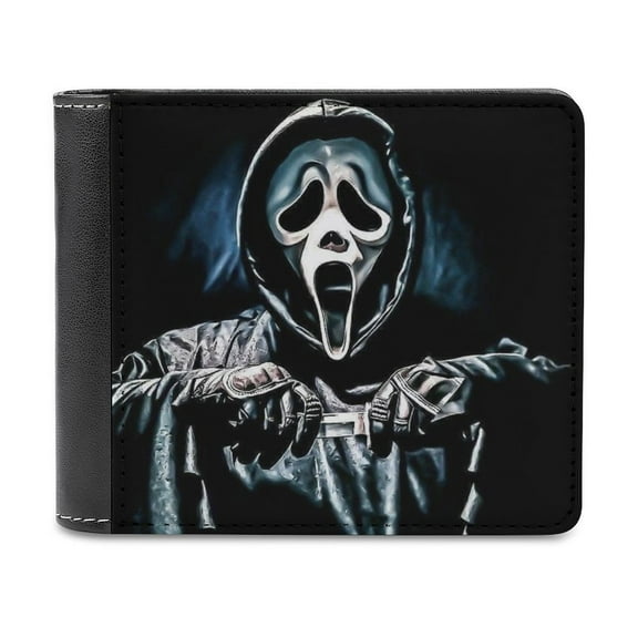 Scream Ghostface Leather Wallet for Men Women Two Fold Purse Slim Cash Card Holder Bag