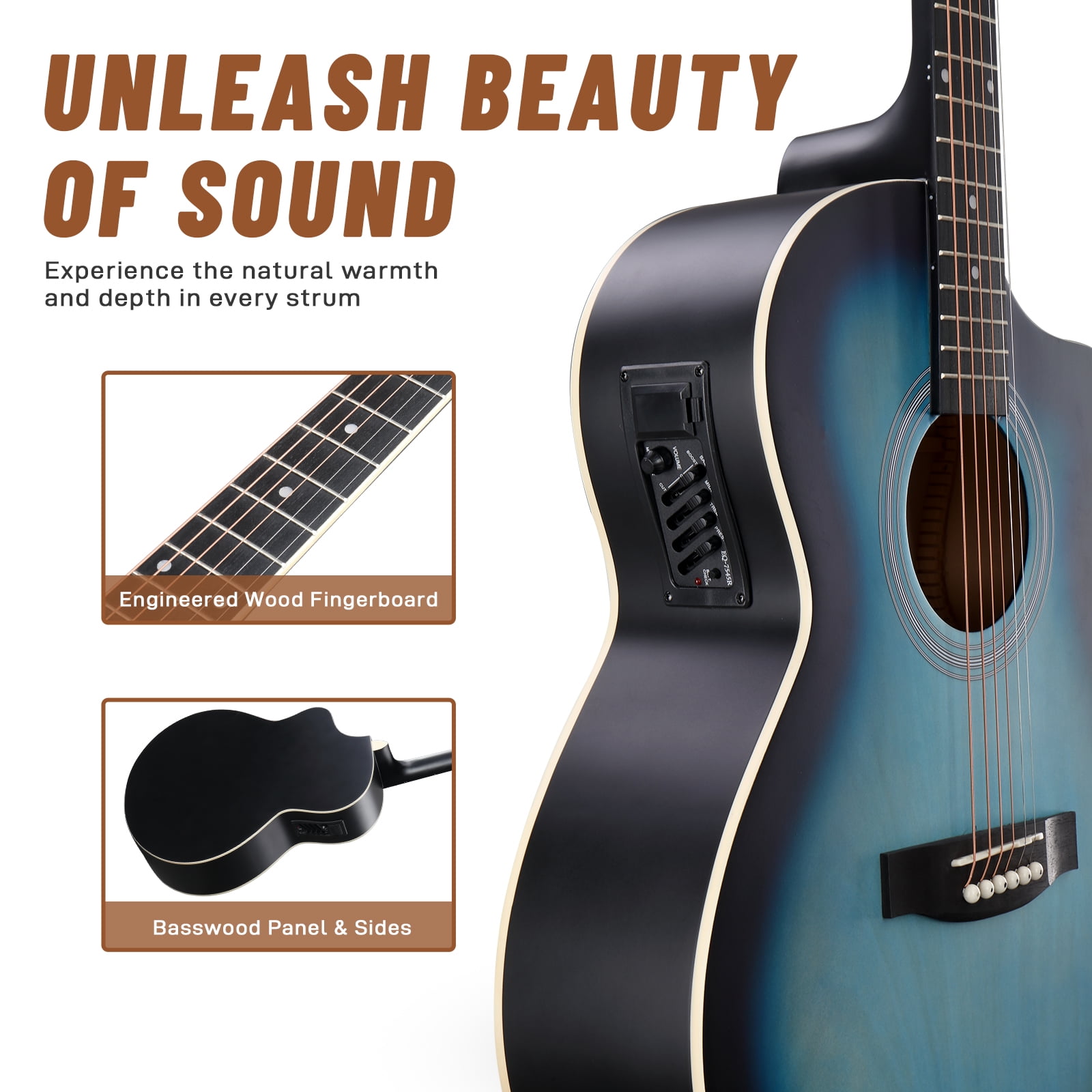 Ktaxon 41In Acoustic Electric Guitar with 15W Amplifier, Bag, Tuner, Blue