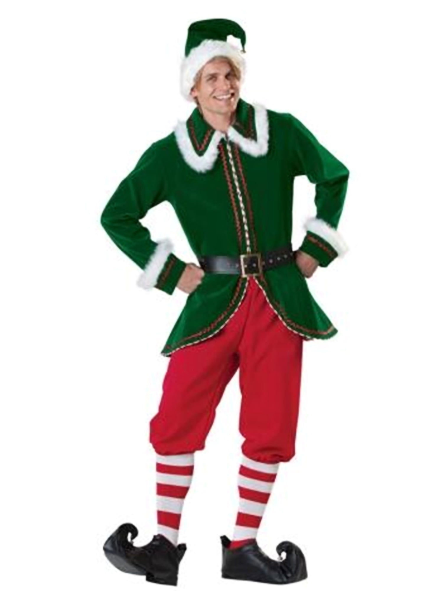 Elf Hat & Red/Green Striped Tights Set Santas Helper Christmas Fancy Dress Party 