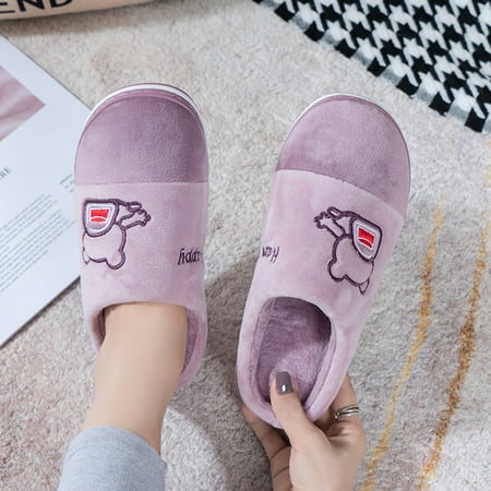 

Women Cartoon Slip-On Furry Plush Flat Home Winter Open Toe Keep Warm Slippers Shoes