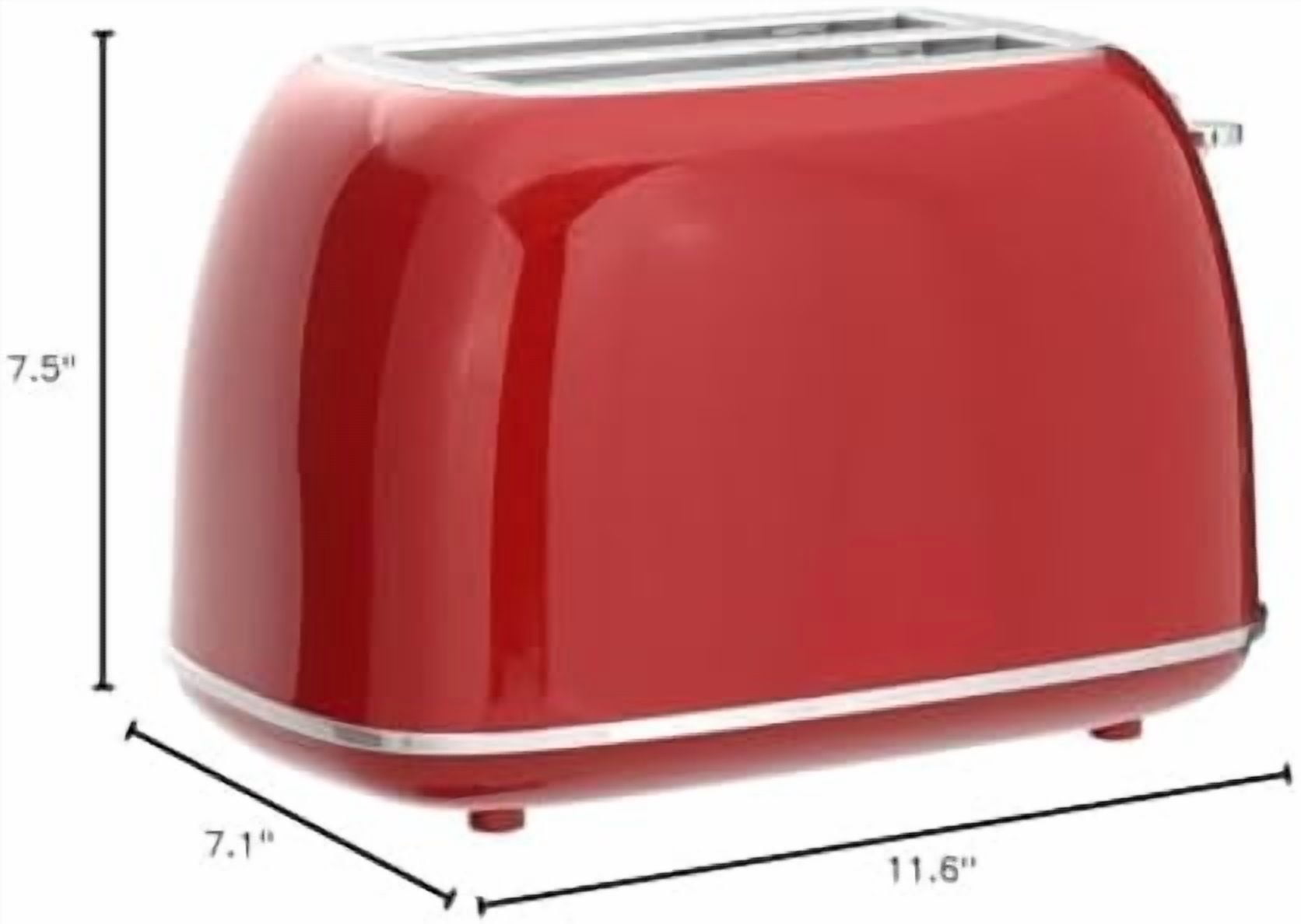 2 Slice Stainless Steel Toaster Retro with 6 Bread Shade Settings, Bagel, Cancel, Defrost Function, Extra Wide Slot, Removable Crumb Tray, Red
