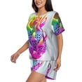 thumbnail image 2 of Lsque Colorful Glitter Dagon Fruit Women's Short-Sleeved Pajama Set - 2 Piece Soft and Lightweight Sleepwear Set-4X-Large, 2 of 9