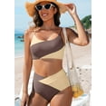 thumbnail image 3 of SHEWIN Womens Bikini Set 2 Piece High Waisted Color Block Swimsuit Spaghetti Straps Bathing Suits Summer Beach Outfits, 3 of 7