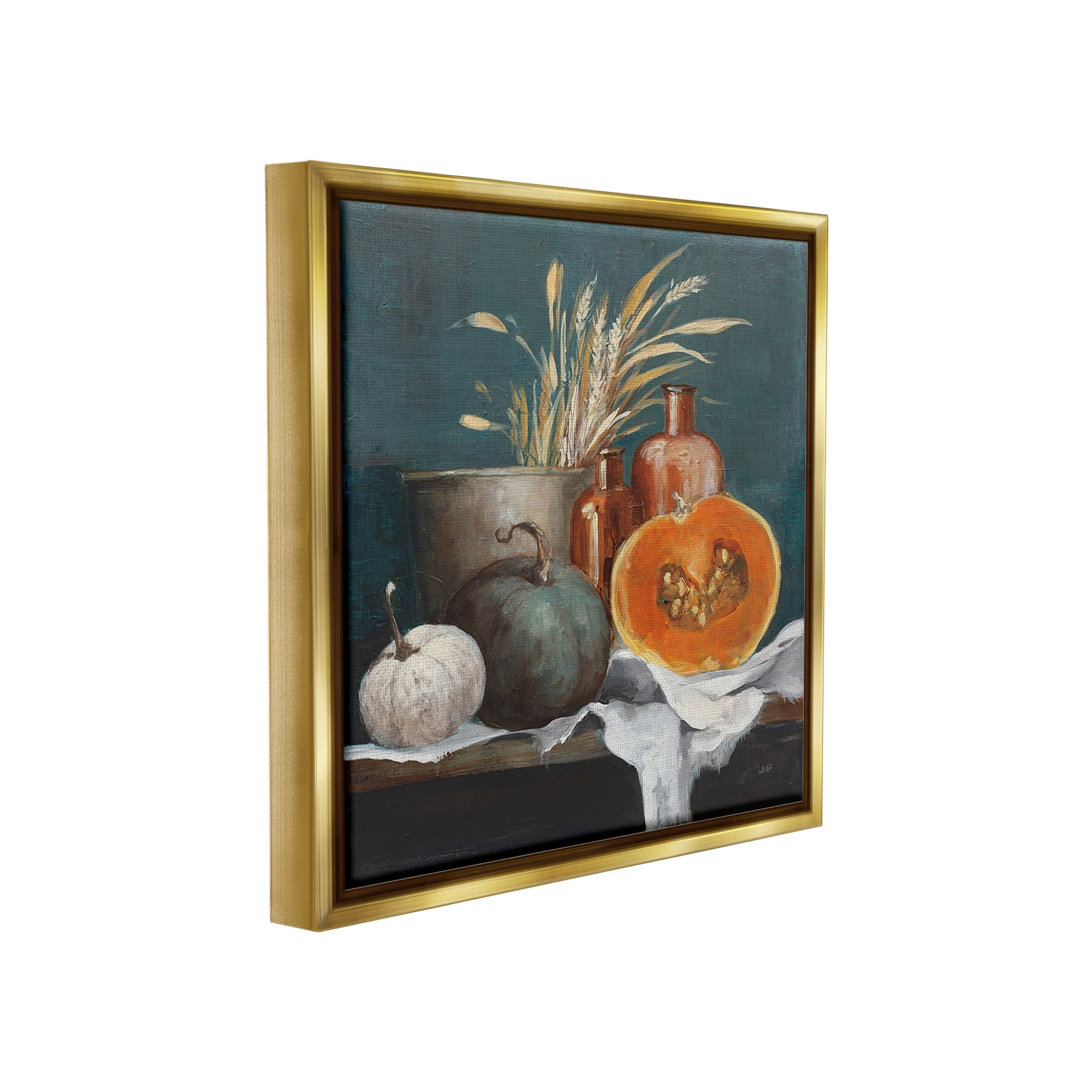 Stupell Industries Autumn Harvest Still Life Botanical & Floral Painting Gold Floater Framed Canvas Art Print Wall Art, 25 x 25