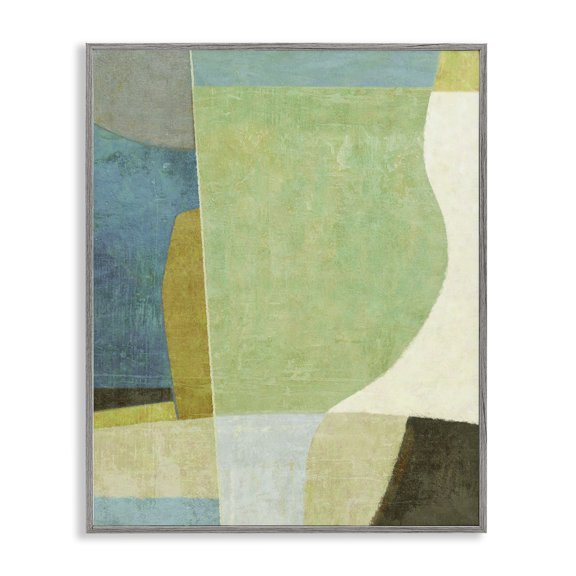 Stupell Industries Green Geometric Collage Abstract Painting Gray Framed Art Print Wall Art, 16 x 20