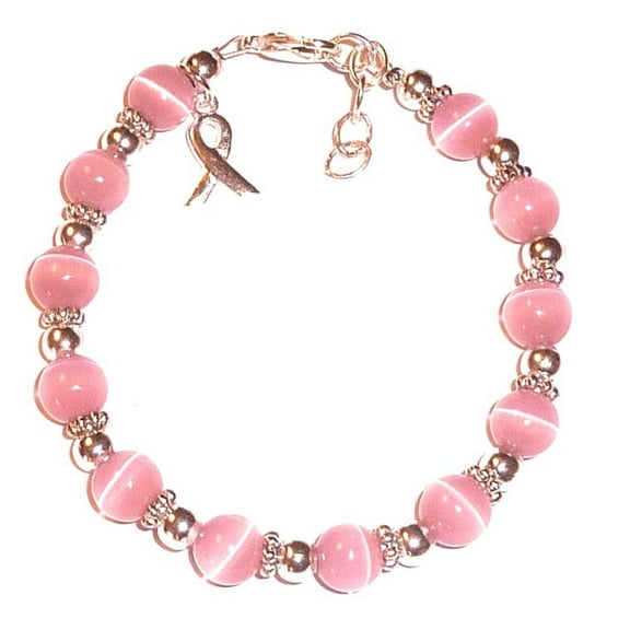 Hidden Hollow Beads BREAST Cancer Awareness Bracelet, 8mm beads, 7 3/4 inches long with extentions