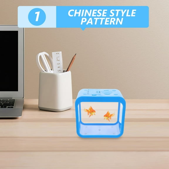 KONTONTY Mini Fish Tank with Light Desktop Aquarium for Betta Fish Jellyfish Tank Small Fish Bowl Decorative Aquarium for Office Easy to Clean and Maintain