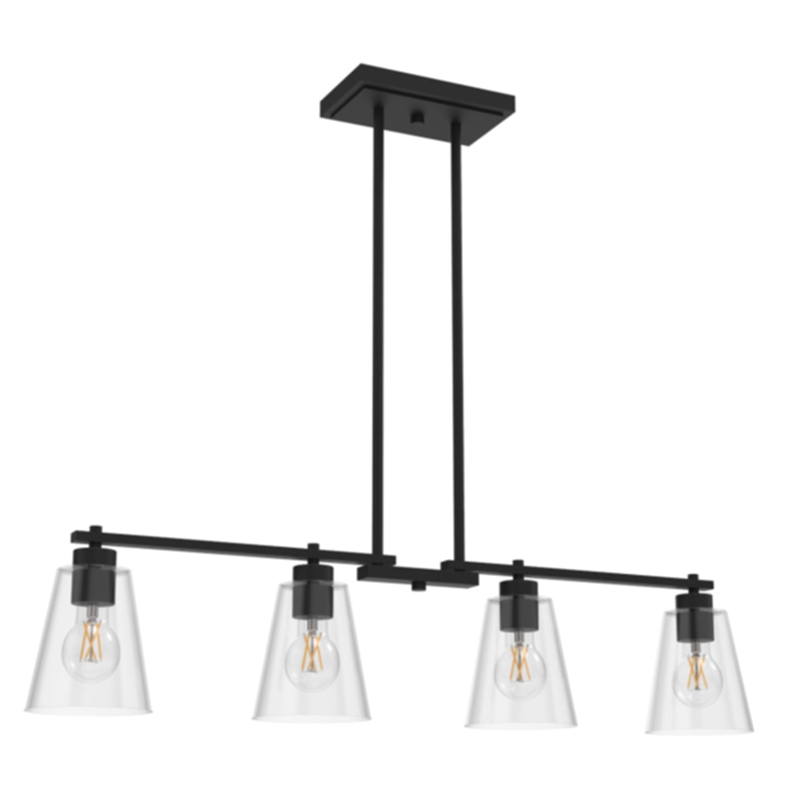 Better Homes & Gardens 34 in 4-Light Linear Chandelier, Matte Black with Clear Glass Shades