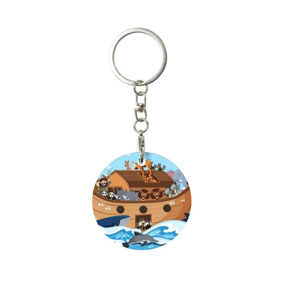 Naloa Animals on Noah's Ark Print Round Keychain Keychain Key Ring, Key Tag, Key Chain Bulk for Gift Accessories (Round)