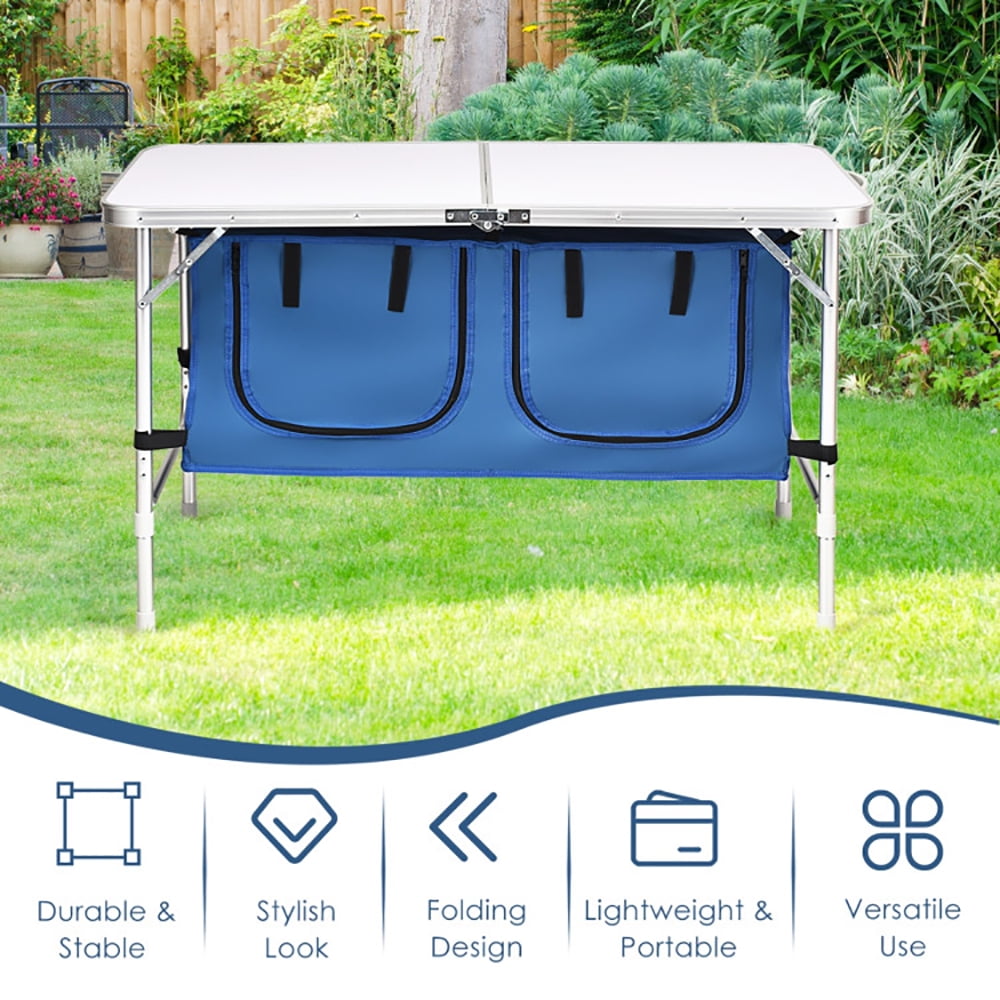 Aimee Lii Height Adjustable Folding Camping Table, Portable Tables Folding, Blue Aimee Lii Height Adjustable Folding Camping Table, Portable Tables Folding, Blue