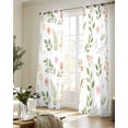 thumbnail image 5 of Pink Green Botanical Sheer Curtains 84 Inch Length 2 Panels Set for Living Room/Bedroom, Spring Watercolor Floral Leaf Plant Kitchen Curtains Grommet Semi-Sheer Curtains Window Treatments 42"x84"x2, 5 of 7