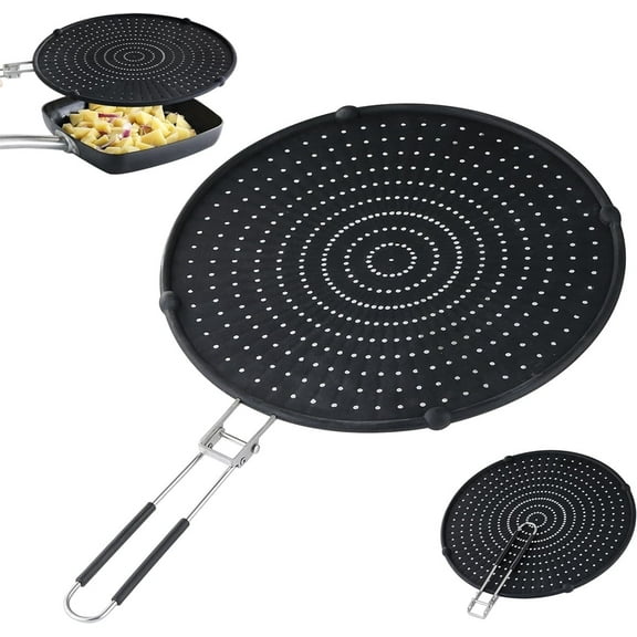 1 Pack Splatter Screen for Frying Pan - GIXUSIL 13 inch Stainless Steel Grease Splatter Guard - Cover Oil Splash for Sizzling Bacon, Cooking Fried Chicken or Popcorn with Folding Handle