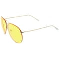thumbnail image 3 of Oversize Rimless Aviator Sunglasses Unique Double Crossbar Color Tinted Lens 69mm (Gold / Yellow), 3 of 4