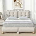 thumbnail image 2 of Euroco Upholstered Queen Size Platform Bed with Headboard for Bedroom, Beige, 2 of 13