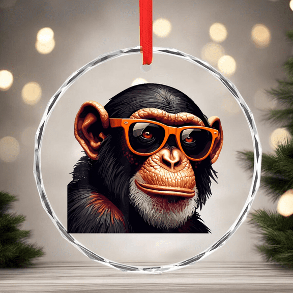 Cool Face Monkey With Sunglasses Cartoon Animal CIRCLE GLASS ORNAMENT Home Decor