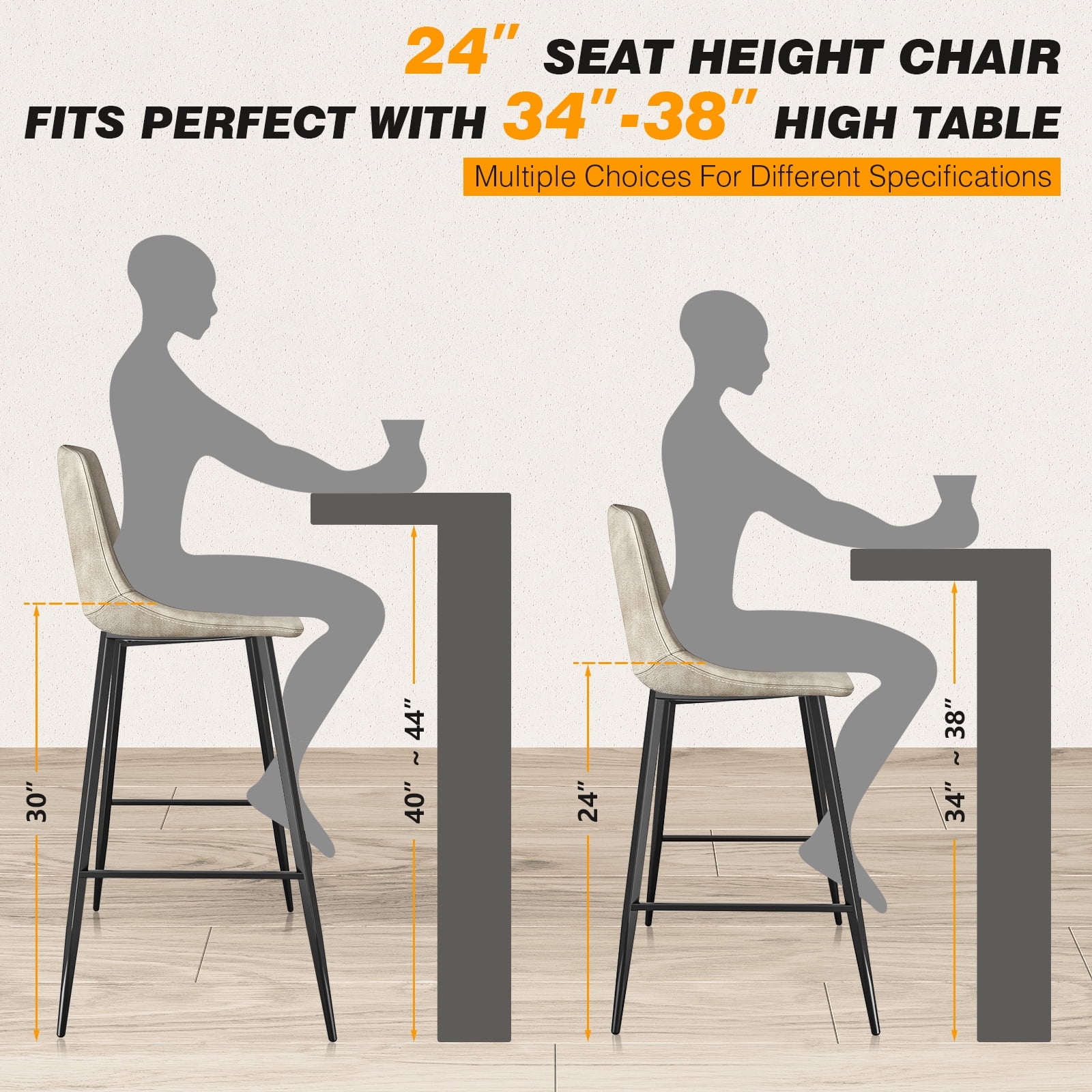 24" Tech Cloth Counter Height Bar Stools with Backs, Beige, Set of 4