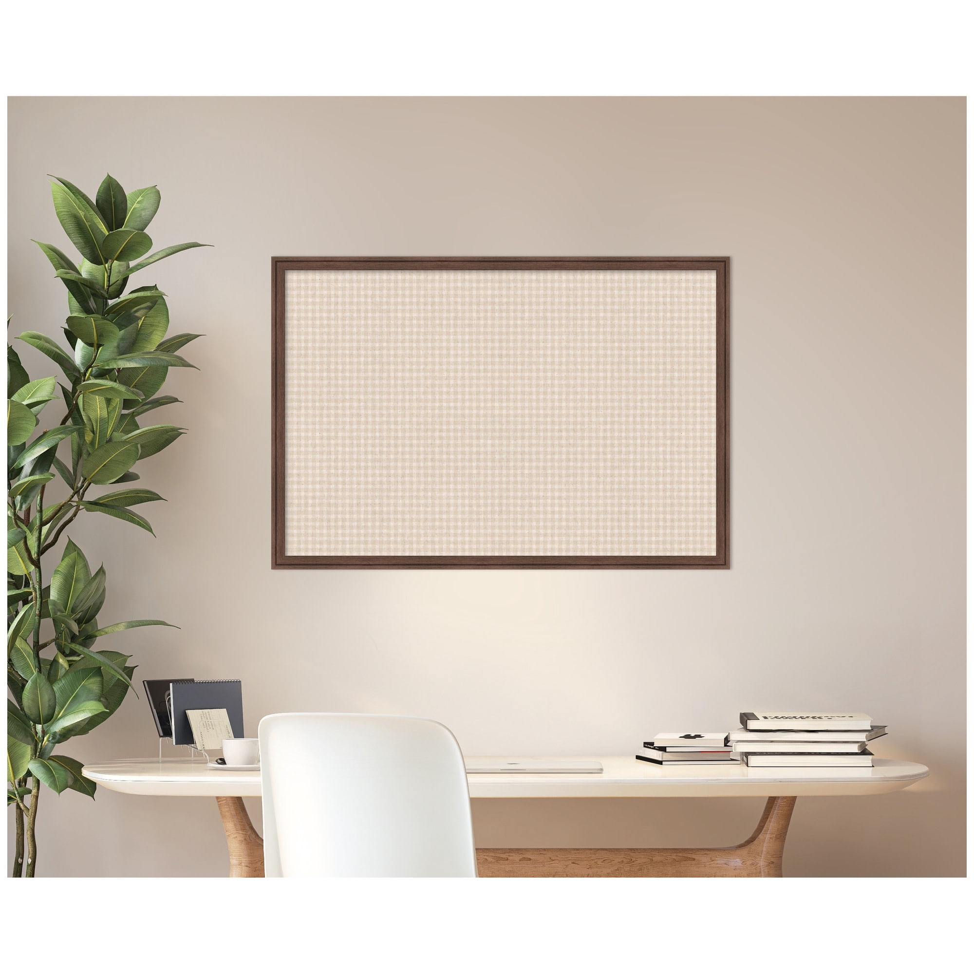 Kate and Laurel Framed Fabric Pinboard 38 x 26,  Printed Linen Classic Bulletin Board for Use as a Vision Board or Wall Organization, Florence Medium Brown Frame