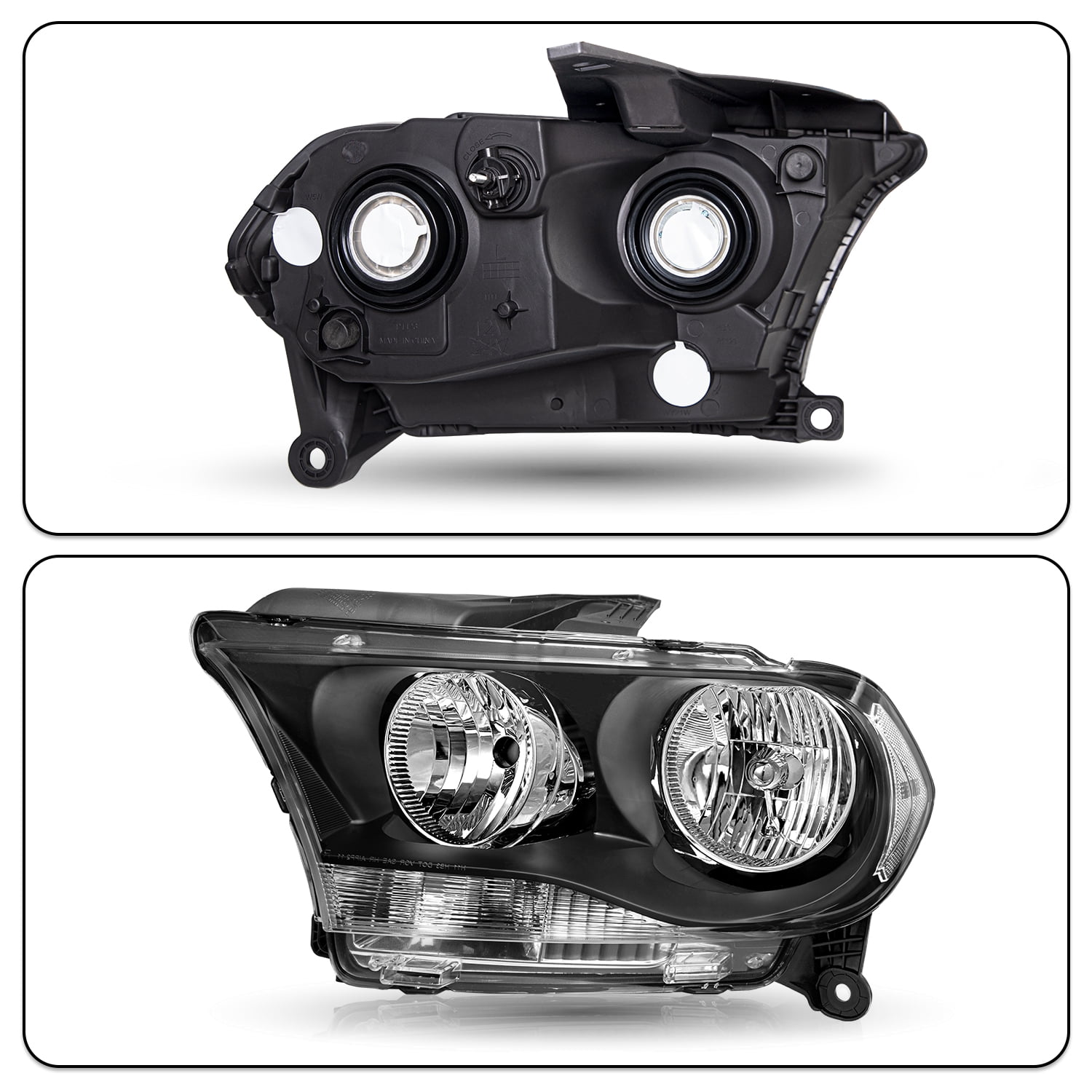 BRYGHT-For 2011 2012 2013 Dodge Durango Headlights Black Housing Clear Headlamps Pair
