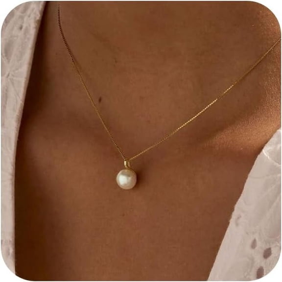 Pearl Gold Necklace For Women: Gold Necklace 14K Gold Plated Pearl Necklace Cute Choker Necklace For Women Trendy Simple Pendant Necklace Chains Non Tarnish Gold Jewelry Gifts For Women[o6016]