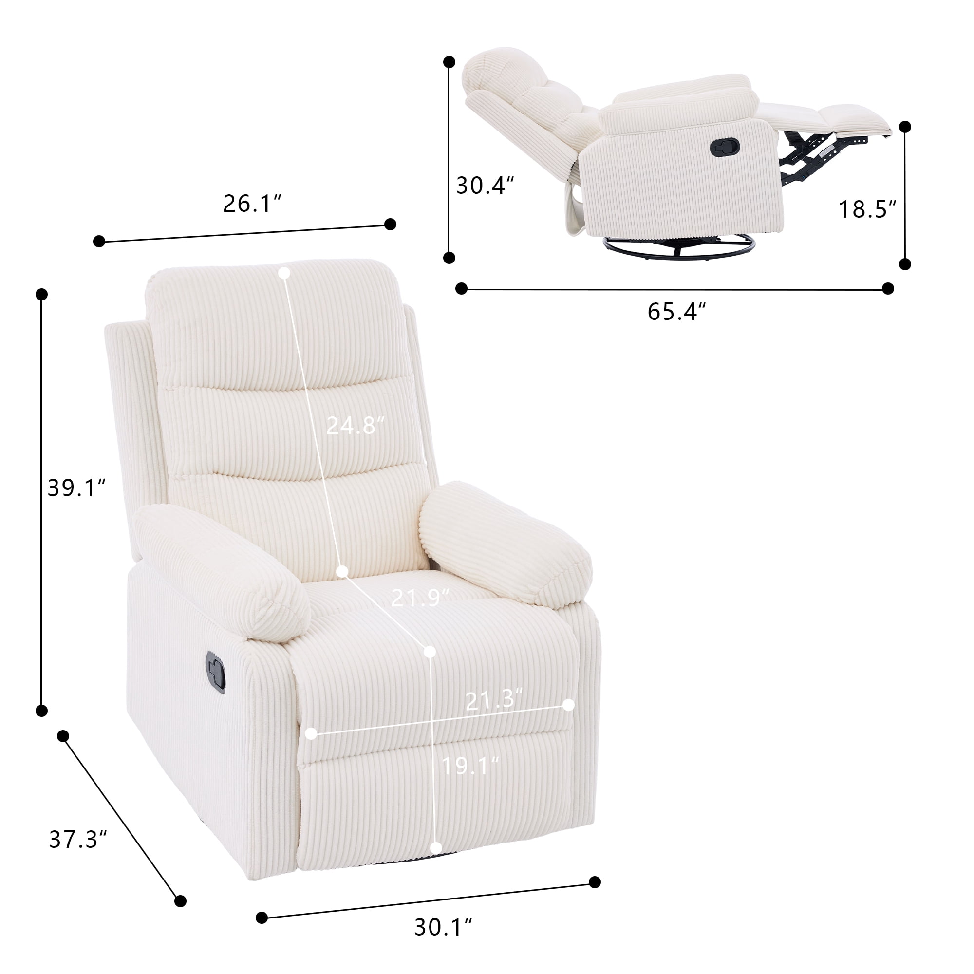 GAOHAPY Rocking Recliner Chair,Modern Swivel Glider Recliner Chair,Corduroy Fabric Upholstery Recliner,Manual Reclining Sofa Chair for Living Room,Office,Apartment,Beige