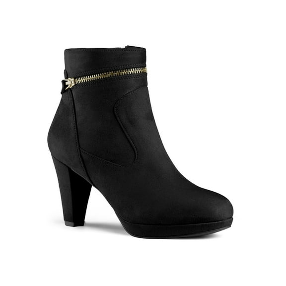 BLISSFUL STEP Women's Ankle Boots Faux Suede Round Toe Block Heel Side Zipper Dress Boots Black 7.5