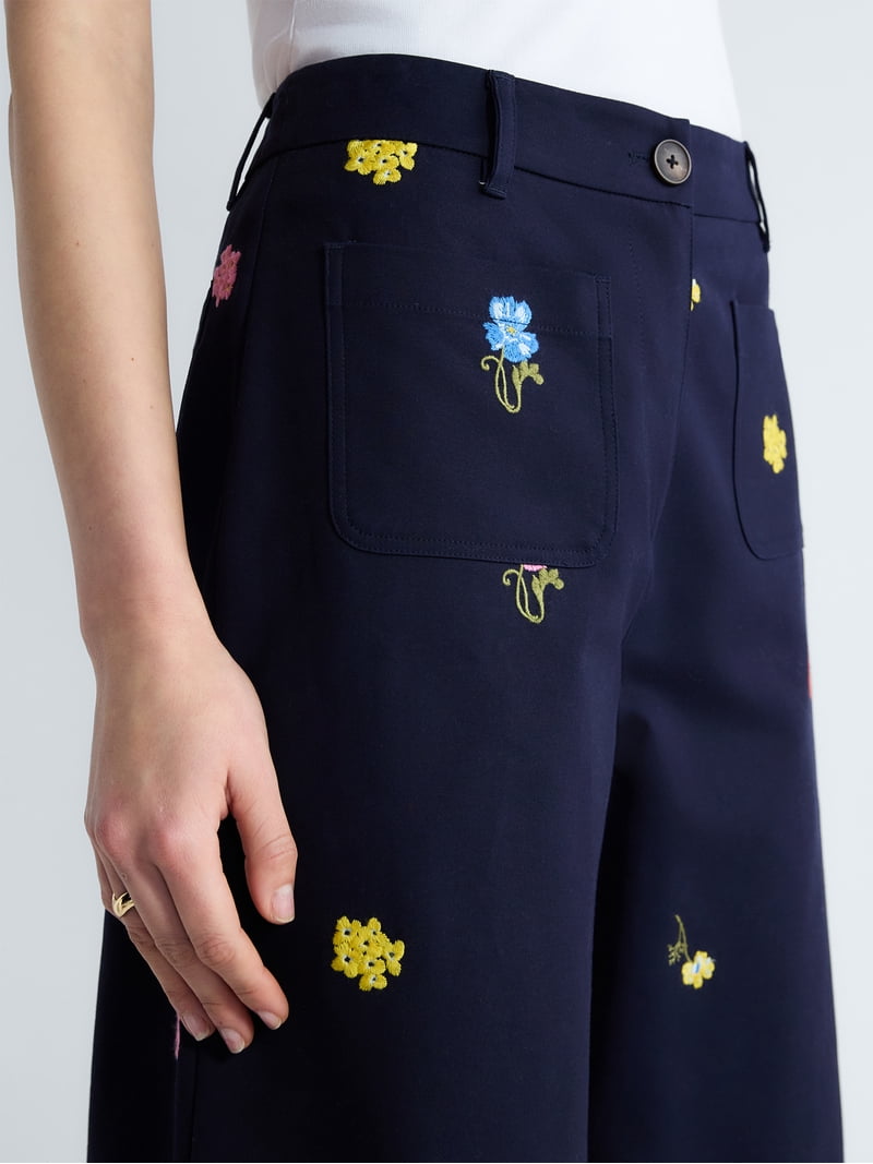 Free Assembly Women's Embroidered Wide Leg Cropped Pants, 26
