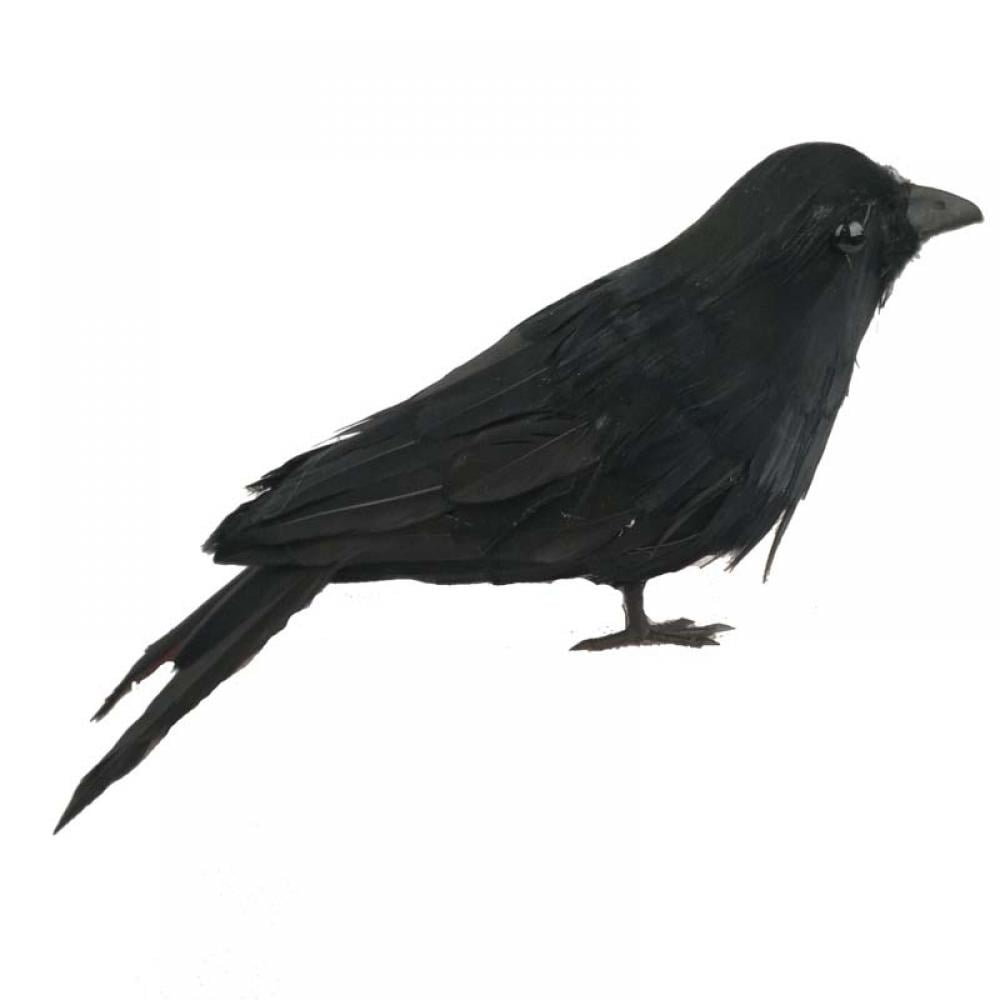 8" Tall Large Lifesize Black Feathered Crow/Raven Realistic Bird Halloween Prop